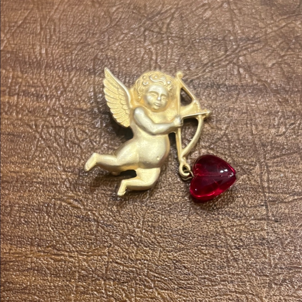 Gold Cupid Pin with Red Heart